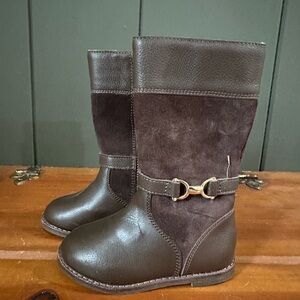 Janie & Jack Brand NEW Brown Leather and Suede Boots with Gold Accent size 6